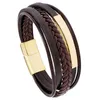 Bracelet en cuir élégant en acier inoxydable multicouche marron noir pour hommes femmes couple Stock