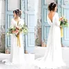 Casual Beach Wedding Dresses Half Sleeve Deep V Neck Bakcless Chiffon Floor Length Bridal Gowns Vestidos de Noiva Custom Size239M