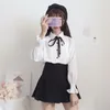 Frauen Blusen Koreanische Weibliche Flare Hülse Frauen Bluse Uniform Hemd Spitze Up Weiß Frau Tops 2023 Nette Bogen College wind