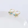 Boucles d'Oreilles Femme S925 Argent Pur Champagne Or Libellule Bleu Turquoise Zircon Hexagonal Bijoux Fantaisie