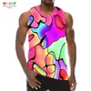 Herrtankstoppar Psychedelic Rainbow for Men Summer Abstract Stripe Graphic 3D Print ärmlös Sport Gym Hip Hop Hop Hop -strandväst 230713