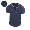 T-shirt da uomo Casual Button Girocollo Patchwork Tee Uomo Vintage Pieghettato Manica corta Top larghi 2023 Summer Leisure Solid T-shirt da uomo in cotone L230713