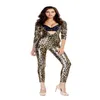 Леопардовый принт животных причудливый платье сексуальное женское v nece zip up up lingerie bodysuit Компьют -костюм Compuit251e