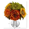Fiori Secchi Composizioni floreali artificiali di peonie dalie e girasoli in vasi di vetro con più colori 230714