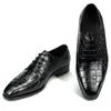 Alligator afdrukken 8745 mode echte lederen heren jurk schoenen formeel oxfords mannelijke veter omhoog zapatos de hombre