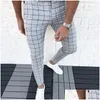 Calças masculinas elegantes roupas casuais da moda xadrez lápis fino cintura média calças jogger para homens drop delivery vestuário Dhbqa