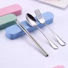 Dinnerware Sets Outdoor Picnic Portable Stainless Steel Tableware Set Activity Travel Three-Piece Fork Spoon Chopsticks With Pp Box Dh7Os