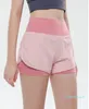 lu Vrouwen Sport Yoga Shorts Outfits Hoge Taille Sportkleding Nep Twee Stukken Rits Zak Fitness Dragen Korte Broek Meisjes Hardlopen Elastische lu