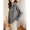 Women's Sweaters Fashion Half Neck Hooded Cashmere Sweater Women Fall Winter Lazy Knit Hoodie Large Size Loose Wool Base