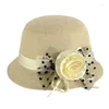 Breda randen hattar kvinnors sol visir hatt fransk stil elegant blomster linne damer hink sommaren uv skydd cap strand strand