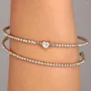 Bangle Stonefans Women Elasticity Rhinestone Adjustable Bracelet Double Layer Open Cuff Heart Crystal Jewelry