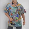 Chemises décontractées pour hommes chemise hawaïenne feuilles vaisseau spatial UFP plage manches courtes été boutonné Patchwork hauts 3D