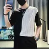 Men's Hoodies Summer Hollow Out Short Sleeve Men Sweatshirt Black White Spliced Ice Silk Breathable Fashion Personality Oversized Clothing