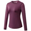 Active Shirts Fitness Femmes # 39; s Sport Shirt Slim Respirant Gym Vêtements Solid Mesh Couture Yoga Blouse À Manches Longues Workout Sports