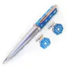 Stylos à encre gel MSS Santos Dumont de CT Heptagon Bleu Motif décoratif Stylo à bille de luxe Garniture argentée avec numéro de série Écriture lisse 230713