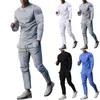 Männer Trainingsanzüge Männlich Casual Solide Zweiteilige Anzug Rundhals Langarm Top Bluse Kordelzug Tasche Hosen Set Tux Für männer