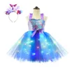 Sukienki dziewczynki dziewczynki Pastelowe sukienki z LED LED DZIECKO Dziecięce Przyjęcie urodzinowe Sukienki Dzieci Mermaid Costumes Baby Girl Rainbow Unicorn Tutu 230714