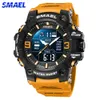 SAMEL Watch for Men Orange Dual Time Display Sport Wristwatch Stopwatch Alarm Army Military LED Digital Back Light Male Clock