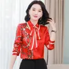 Luxury Fashion Contrast Color Runway Shirts 2023 Women Designer Street Style Silk Blouse Spring Autumn Office Lady Elegant Formal Print Button Up Satin Tops