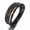 Watch Bands Leather Bracelet For Men Classic Fashion Tiger Eye Beaded Multi Layer Jewelry Gift