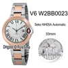 V6F W2BB0023 Seko NH05A Orologio da donna automatico da donna Orologio bicolore in oro rosa bianco quadrante strutturato Bracciale in acciaio Edition 33mm Nuovo 301m