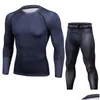 T-shirts pour hommes T-shirts pour hommes Ensemble de pantalons 2 pièces Vêtements de sport pour hommes Compression Suit Joggers Fitness Base Layer Shirt Leggings Rashguar Dhd6I