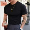 Camisetas Masculinas Moda Cores Sólidas Camisetas Finas com Caneluras Streetwear Masculino Clássico Simples Gola redonda Manga Curta T-shirts Verão Lazer Roupas Masculinas L230713