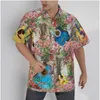 Men's Casual Shirts Hawaiian Shirt Guitar Print Creative Beach Short Sleeve Summer Button Up Patchwork Tops 3D