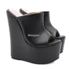 Pantoufles Est Mode Peep Toe Plateforme Wedge Noir Punk Chaussures D'été Femme Super Haut Talon Parti Sandale Taille 35-42 PU