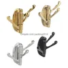 Robe Hooks Swivel Solid Metal Opvouwbare handdoek met 3 roterende armen Swing Arm Triple Hook Hanger Wall Mounted Brushed Nickel Drop Deli Dhhbe