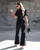 Kobiety Jumpsuits Rompers damne dżinsowe kombinezony swobodny moda w szpic w dekolcie krótkie rękawy z kieszeniami uliczni odzież luźne dżinsy z szerokiej nogi 230714