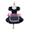 Sissy Maid Black Satin Uniform Låsbar klänning Cosplay Costume For Animation Exhibition Beach Holiday Sexy Prom Night Dresses3036