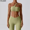 Yoga Outfit NCLAGEN Oblique One Shoulder Suit Running Loisirs Sports Fitnes Gym Workout Training Pushup Bra Pantalon Leggings Set 230713