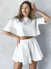 Kobietowa odzież sutowa z dzianiny piżamy dla kobiet 2 -częściowe zestawy białe o szyję z krótkim rękawem Top swobodne garnitury z szortami Lato