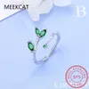 Luxueux New Fine Jewelry Ring Real 925 Sterling Silver Leaves Emerald Green Slub Open Rings Pour Femmes Anillos BC040 L230704