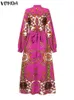 Основные повседневные платья Vonda Bohemian Long Dress Женские элегантные длинные рукава с фонари