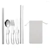 Set di posate Set di posate pieghevoli in acciaio inossidabile 304 Viaggi all'aperto Campeggio Accessori da cucina portatili Bacchette cucchiaio forchetta con sacchetti