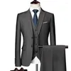 Garnitury męskie (spodnie kamizelki kurtki) Suiruk trzyczęściowy stały kolor Slim-Fit Boutique Business Fashion Clothing Zestaw