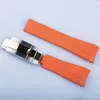 20mm Curved End strap and Middle Gold Polished Clasp Silicone Black Navy Green Orange Red Rubber Watchband For Rol strap SUB GMT D209M