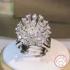 Anello in argento sterling 925 con dente di leone in zircone scintillante da donna con anello in zircone a tre artigli regalo di gioielli di moda per feste di compleanno L230704