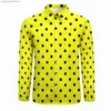 Men's Casual Shirts Yellow Polka Dot Shirt Autumn Black Spots Print Casual Shirts Harajuku Blouses Long Sleeve Print Clothing Plus Size T230714