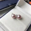 Pendientes colgantes Encantador par 9-10 mm Perla de lavanda del Mar del Sur 14k Pendiente