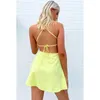 Robes décontractées FUFUCAILLM Y2k Mini robe jaune évider col en V robe d'été Fairycore élégant dos nu femmes vacances plage fête Vestidos
