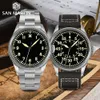 Andra klockor San Martin 38 5mm Pilotklocka snidad mynt Bezel YN55 Militär sportstil Men Automatisk mekanisk safir 10bar SLN C3 Lume 230714