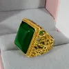 Cluster Rings Vintage Square Green Jade Agate Emerald Gemstones Diamonds Bague For Men 18k Gold Filled smyckeband Cool Accessories