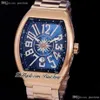 Vanguard Classic V45 A21J Automatic Mens Watch Rose Gold Blue Inner Dial White Big Number Markers Stainless Steel Bracelet Watches303K