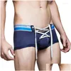 Mutande Mens Dstring Intimo sexy Boxer Pantaloncini di cotone Custodia per pene Progettato da uomo Drop Delivery Apparel Dhsx2