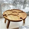 Autre Cuisine Salle À Manger Table De Pique-Nique Pliante En Bois Cuisine Créative Portable 2 En 1 Support De Verre À Vin Tables À Plats Compartimentées F Dhcd1