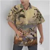 Мужские повседневные рубашки на гавайских рубашках творческие собаки Печать пляж с коротким рукавом летние пуговицы вверх пэчворки 3d