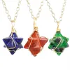 Anhänger-Halsketten Merkaba-Stern-natürlicher Kristalldraht umwickelter Edelstein mit goldfarbener Halskette für spirituellen Geist-Schutz-Energie-Gleichgewicht